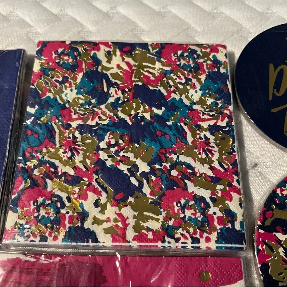 NWT Target Cocktail Napkins Coasters Set Blue Pink White Disposable Tableware‎